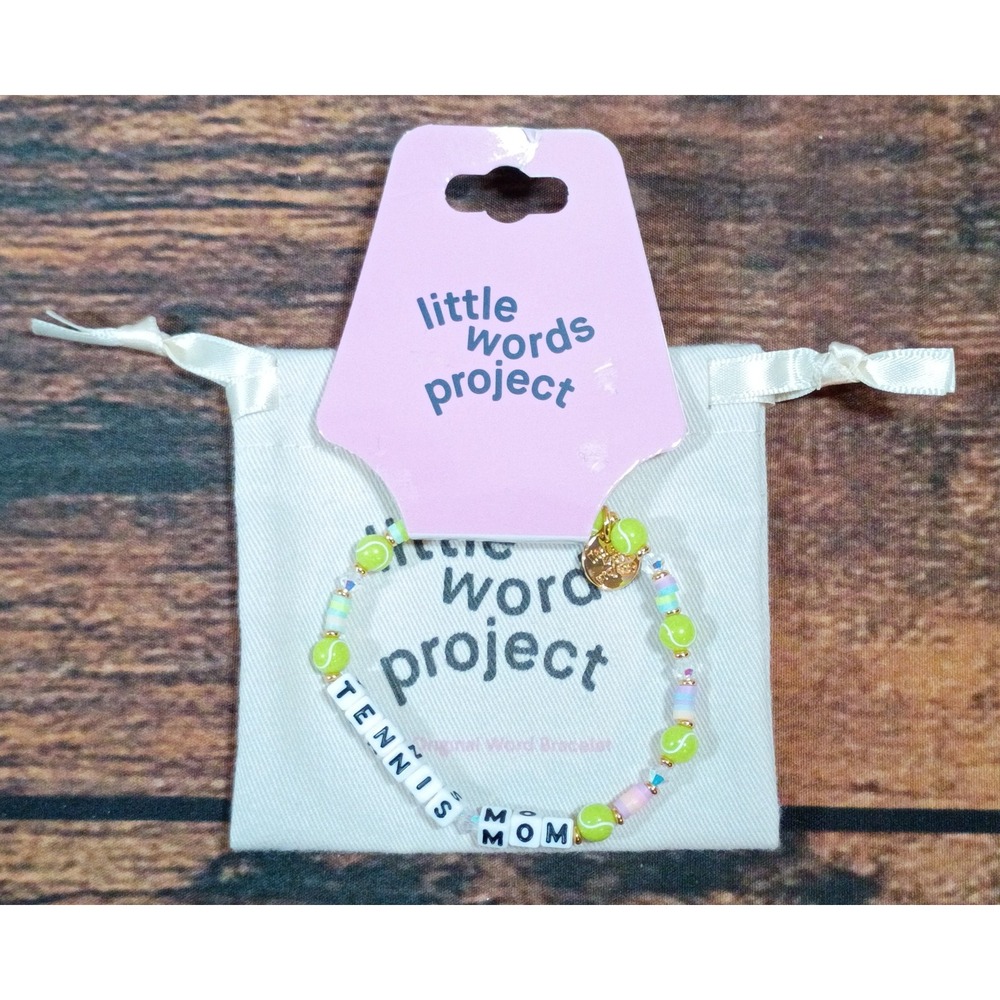 Little Words Project Tennis Mom Beaded Stretch Bracelet Lime Green Gold NWT